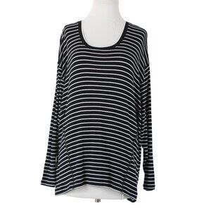 Cabi Sz S Black White Striped Round Neck Long Sleeve Rayon Spandex Top